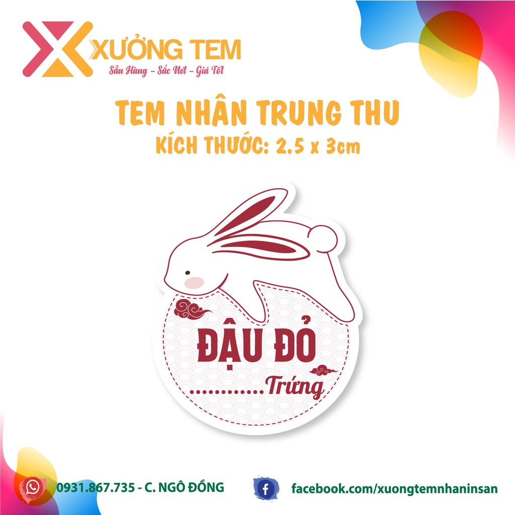 20 Tem Dán, Nhãn Nhân Trung Thu -  11 Mẫu Thỏ Mới - In theo Yêu cầu SLL