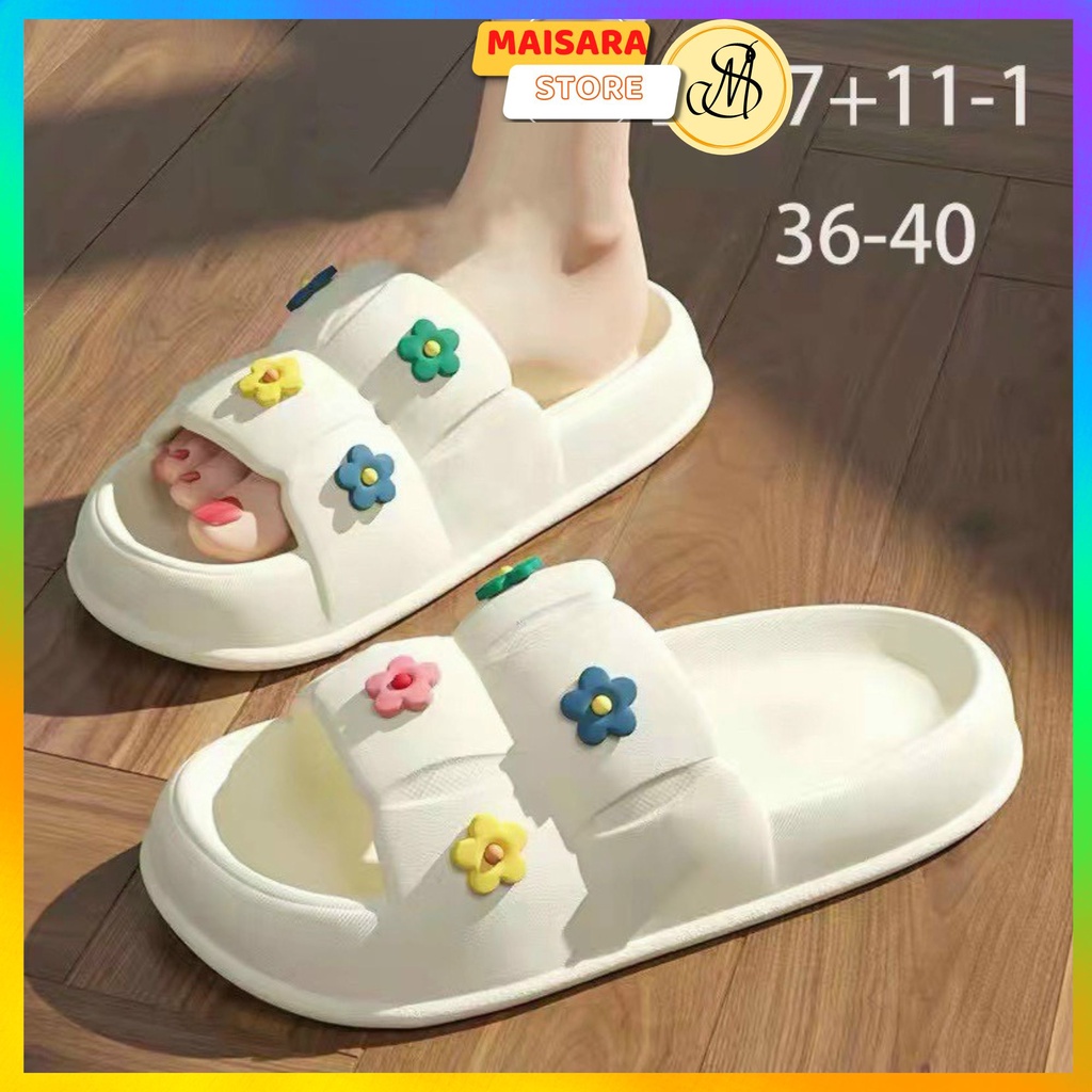 Dép bánh mì đế cao stick hoa, dép quai ngang cao su Eva cao cấp không thấm nước, chống trơn trượt, size 36-40