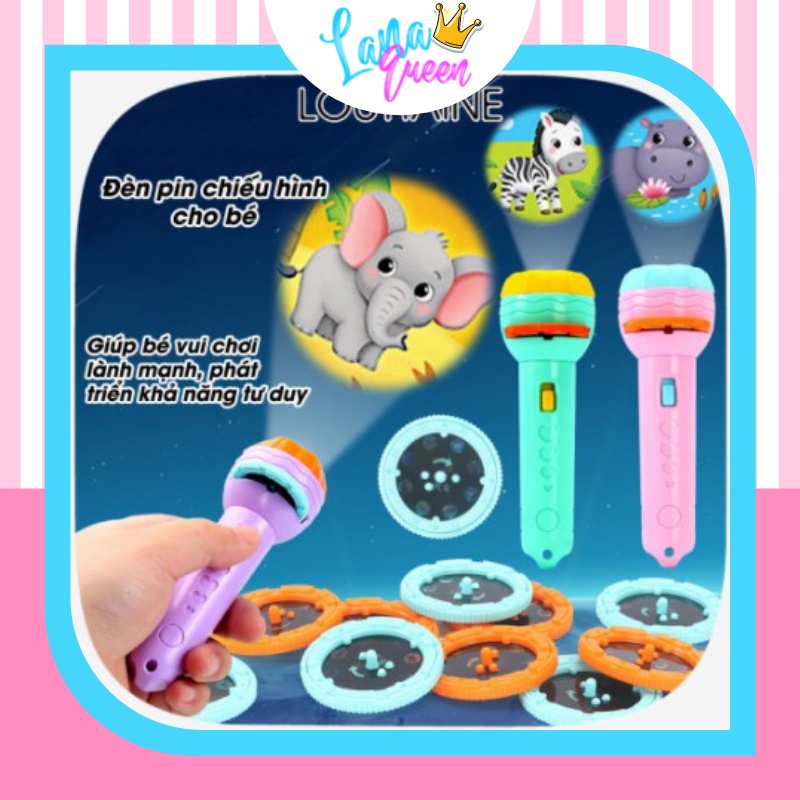 Đèn Pin Chiếu Hình Cho Bé 80 Hình Động Vật Ngộ Nghĩnh - Lana Queen