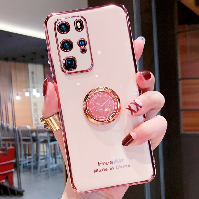 Case OPPO Reno 5 5Pro 4 4Pro 4G OPPO Reno ACE 2 Reno 2 2F 2Z 3 Reno 4SE Electroplated Stand Ring Holder Camera Protection Soft TPU Back Cover