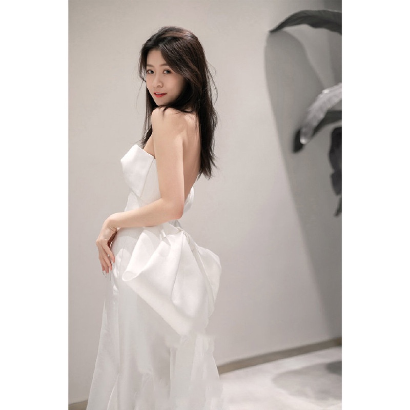 Đầm Cưới Vải Satin Đính Nơ Kiểu Pháp 2022 Thời Trang Mùa Hè Cho Nữ V3D4