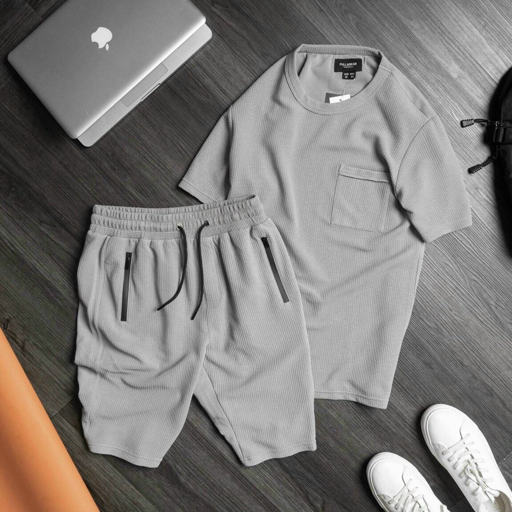 Bộ đồ thể thao nam vải xốp Thái set áo thun quần đùi mặc nhà, set đồ nam đi chơi vải mềm lanh mát TOP Menswear 006