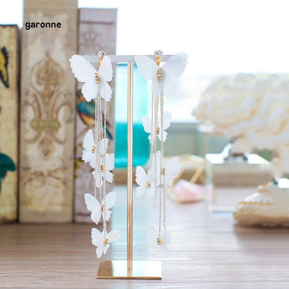 Khuyên Tai Dáng Dài Hình Bướm Phối Tua Rua Thời Trang