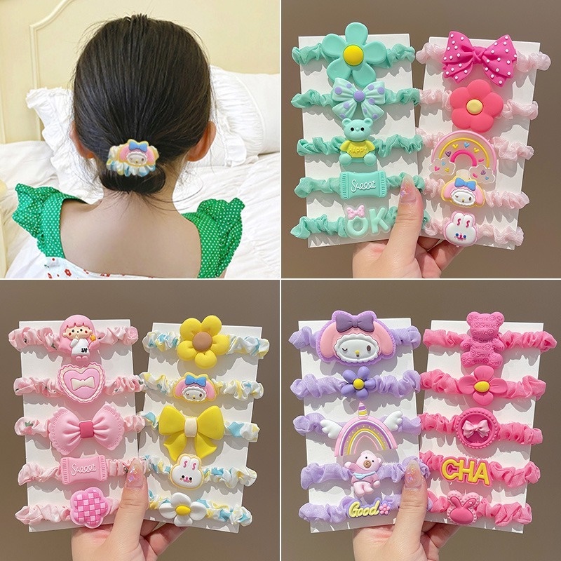 Dây Buộc Tóc Cao Su Co Giãn Không Đau Họa Tiết Hoạt Hình Phong Cách Hàn Quốc Cho Bé