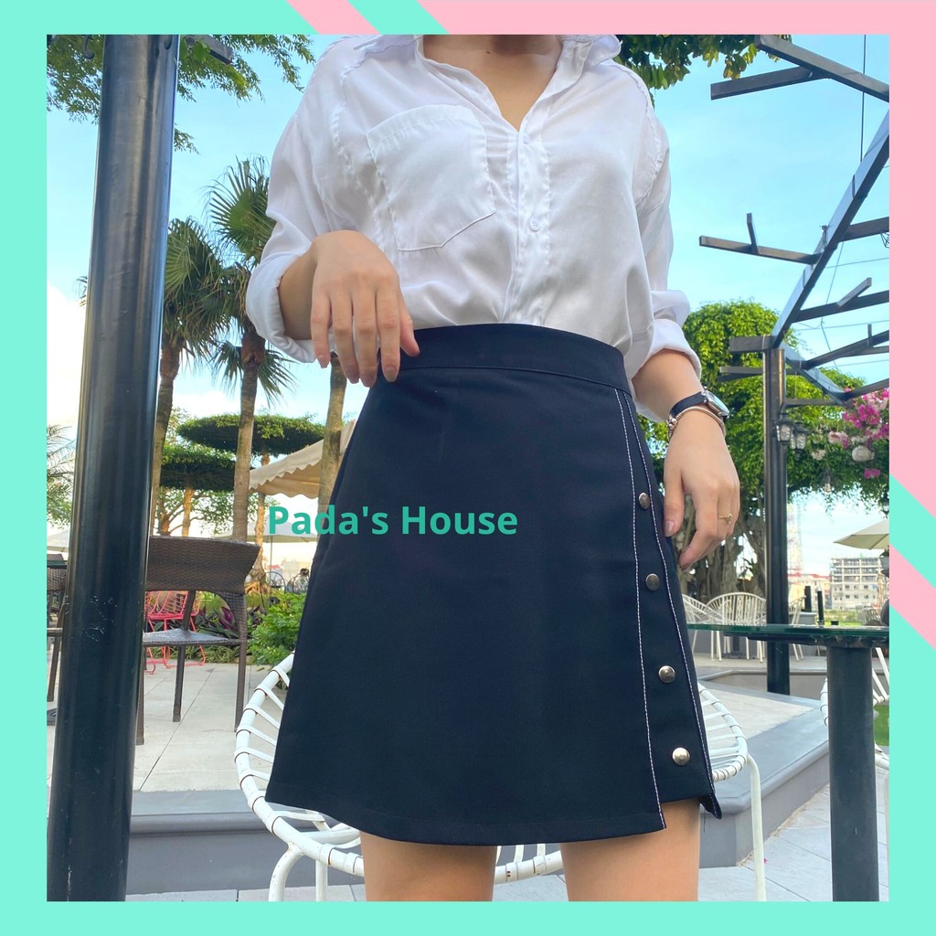 Chân váy chữ A đính cúc chỉ nổi, dáng công sở trẻ trung, màu đen [CV2] | BigBuy360 - bigbuy360.vn