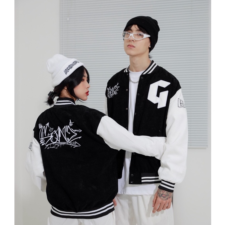 [HIPHOP] Áo Khoác Hiphop Form Rộng Nhung Tăm Jacket Varisty Graffiti V3