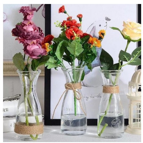 Combo 2 Bình Hoa Thủy Tinh Eo 350ml & 500ml – Lọ Hoa Thủy Tinh Trang Trí Bàn Làm Việc, Bàn Ăn, Decor Phòng Khách