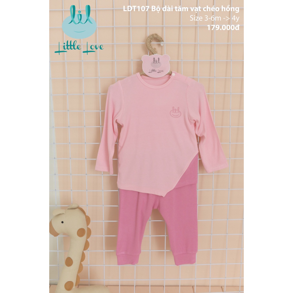 Bộ quần áo dài tay vải tăm vạt chéo cho trẻ từ 3m đến 4y little love (LDT107)