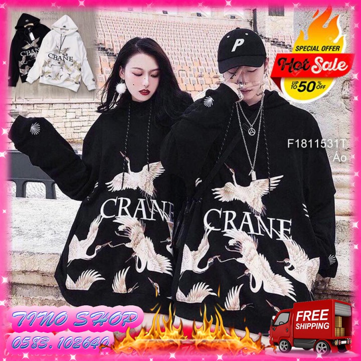 ÁO HOODIE NỈ NGOẠI HD850 (Crane - Con Hạc - Kèm Ảnh Thật) (Tino Shop)