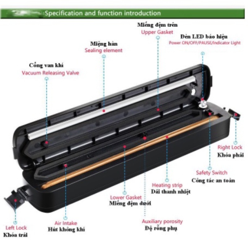 Máy Hút Chân Không Thực Phẩm Dùng Cho Gia ĐÌnh Dễ Sử Dụng Cầm Tay Vacuum Selaer Công Suất 90w Kêm Máy Hàn Miệng Túi