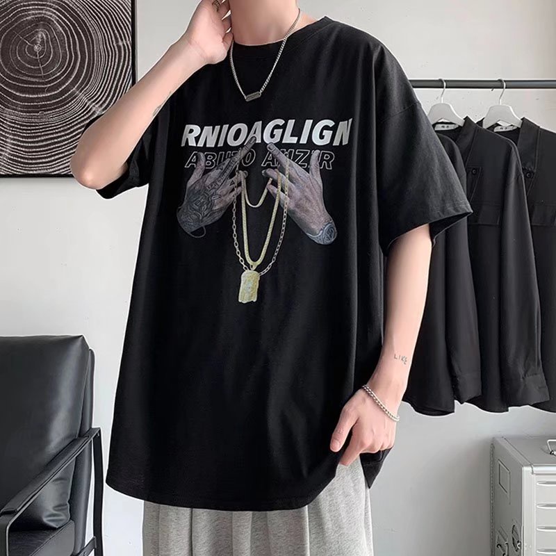 Áo Thun Tay Ngắn Dáng Rộng Họa Tiết In Phong Cách Hip Hop Thời Trang Mùa Hè Size M-8XL