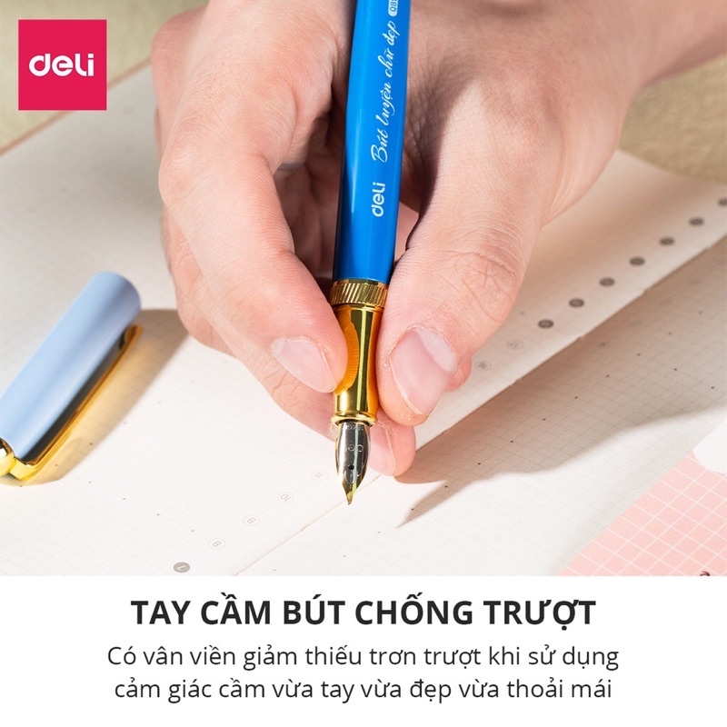 Bút máy kim loại Deli - Thiết kế trẻ trung, ngòi bút chất lượng cao, màu sắc hiện đại - Có hộp đựng - CQ890