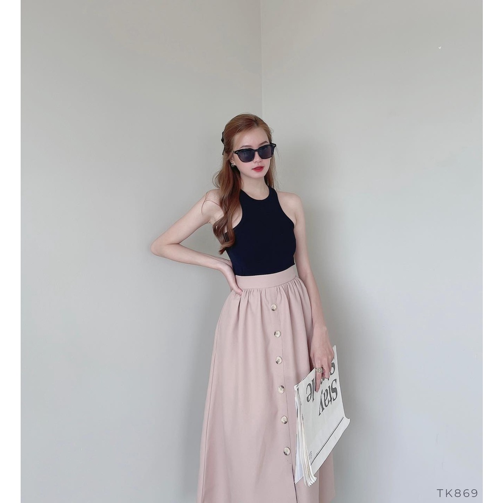 Set Áo Sát Nách + Chân Váy Dài Vintage Cá Tính Công Sở / Đi Tiệc Sang Trọng