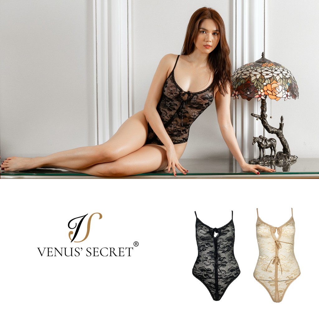 Bodysuit hai dây phối ren co giản không gọng ôm sát cơ thể tôn lên đường cong gợi cảm VENUSSECRET