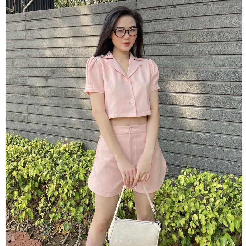 Set vest HEYBEE áo tay ngắn và quần shorts, chất vải gấm dày mềm (3 màu) - PAOLA SHORT SET HT713.