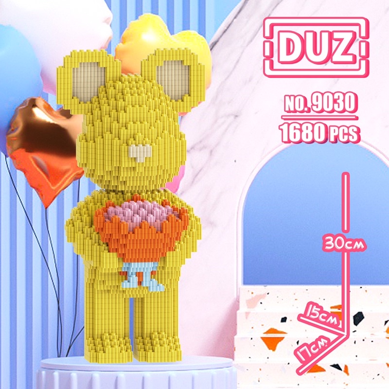 LEGO LẮP RÁP 3D BEARBRICK CẦM HOA CAO 30CM BỘ ĐỒ CHƠI LẮP RÁP TRÍ TUỆ CHO TRẺ
