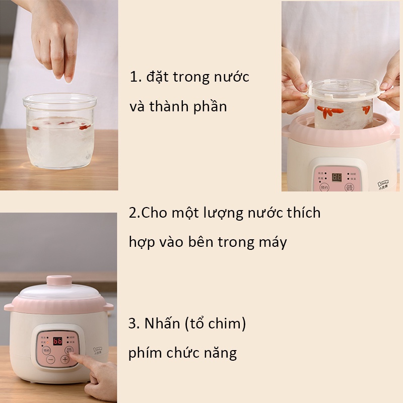 Nồi hấp điện Lotor-0.8L Nồi đa năng nấu cháo / ninh súp cho bé Bảo hành 1 năm