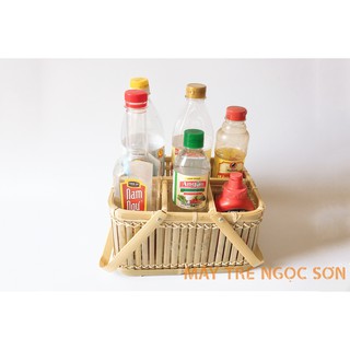 Lẵng mây tre đan, nhiều ngăn lẵng đựng mắm muối, tương ớt, dấm tất cả trong một phủ PU chống mốc