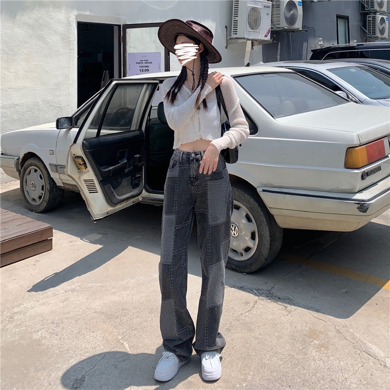 Quần jeans nữ lưng cao ống rộng phong cách vintage