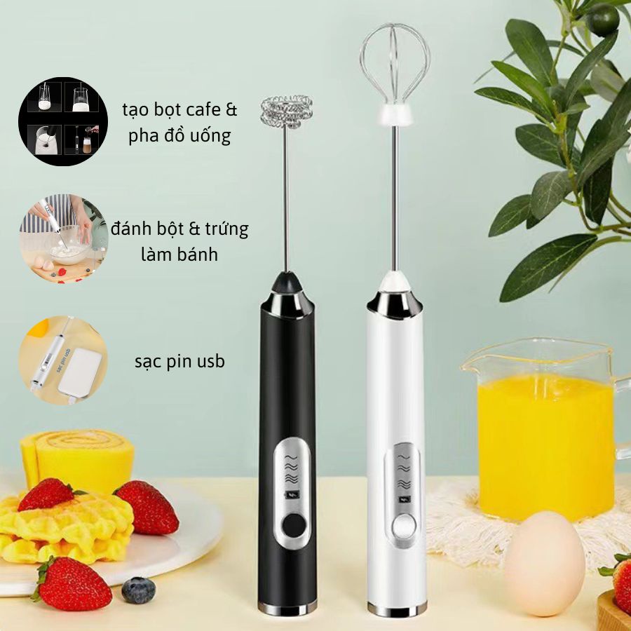 Máy tạo bọt cafe đánh trứng sữa làm bánh mini 3 tốc độ, sạc pin usb - MTB