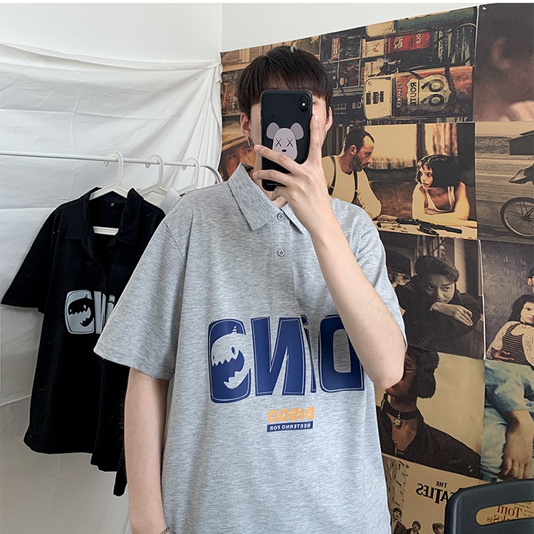 áo polo Tay Ngắn Dáng Rộng In Chữ Thời Trang Mùa Hè Phong Cách Hồng Kông Cho Nam | BigBuy360 - bigbuy360.vn