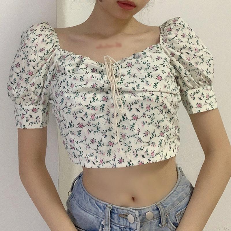 Áo Sơ Mi Tay Phồng In Họa Tiết Hoa Phong Cách Hàn Quốc Dành Cho Nữ