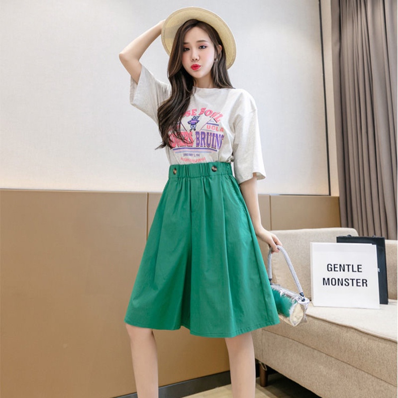 Quần lửng IELGY lưng cao ống rộng phong cách Hàn Quốc trẻ trung thời trang cho nữ