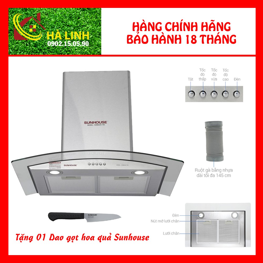 Máy hút mùi kính cong Sunhouse SHB6629-70C - Bảo hành 12 tháng tại nhà