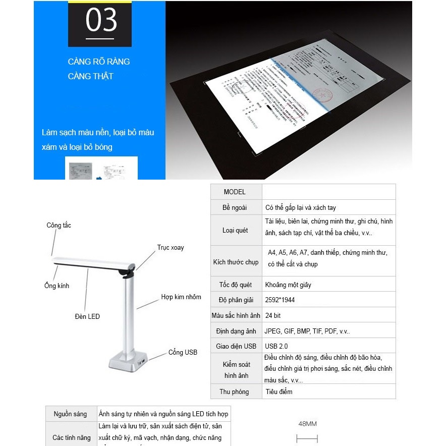 Máy Scan Màu Di Động Thông Minh Scan Tài Liệu A4/A5 K800 10Mega-pixel AnZ cao cấp