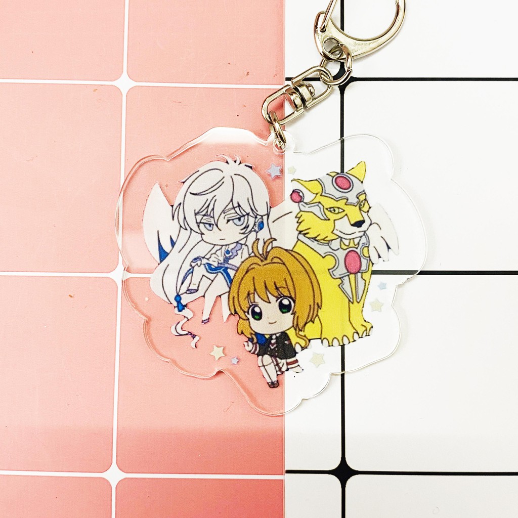 ( Mica trong acrylic ) Móc khóa Sakura Cardcaptor Thủ lĩnh thẻ bài ver couple quà tặng dễ thương in hình anime chibi