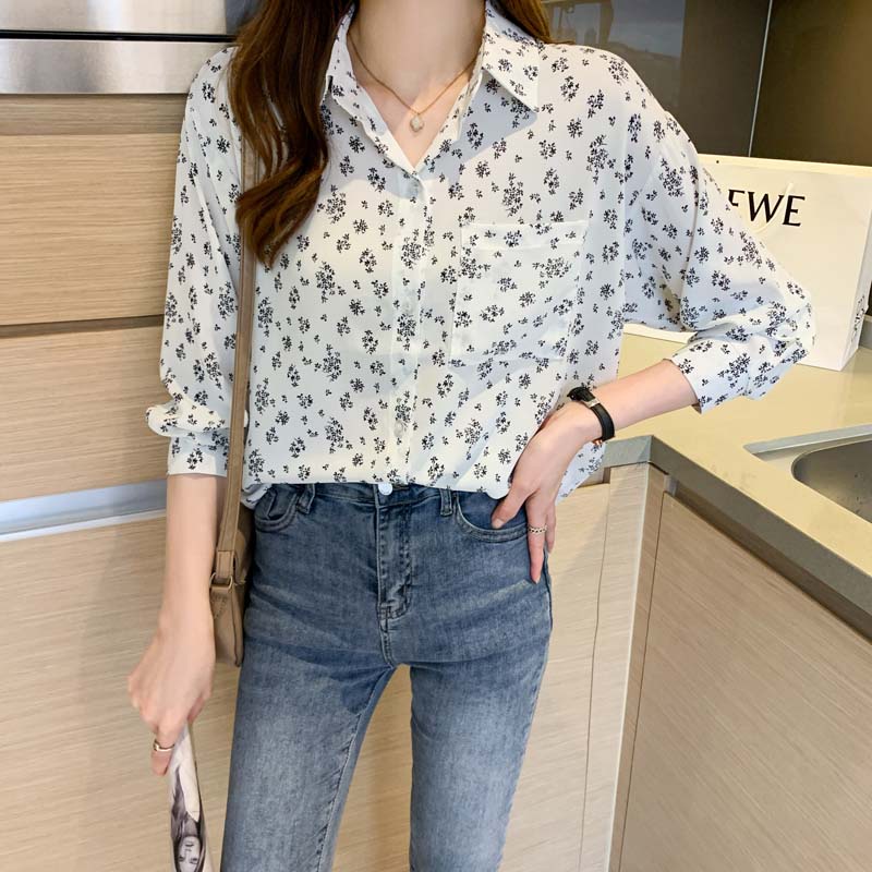 Áo sơ mi họa tiết hoa phong cách phương Tây thời trang mùa xuân dành cho nữ
