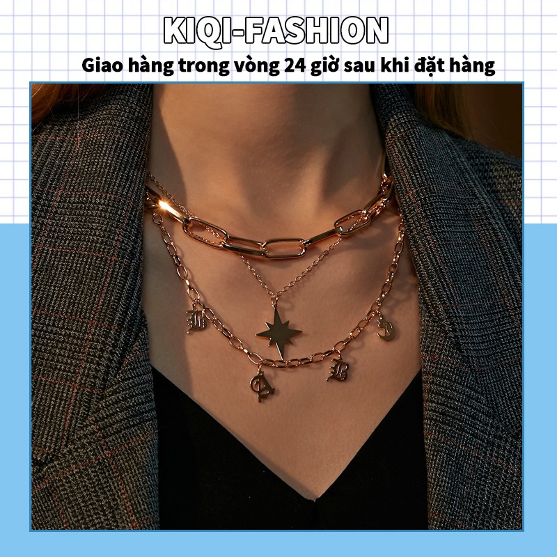 Dây chuyền nhiều lớp thiết kế mặt hình chữ cái thời trang cá tính cho nữ