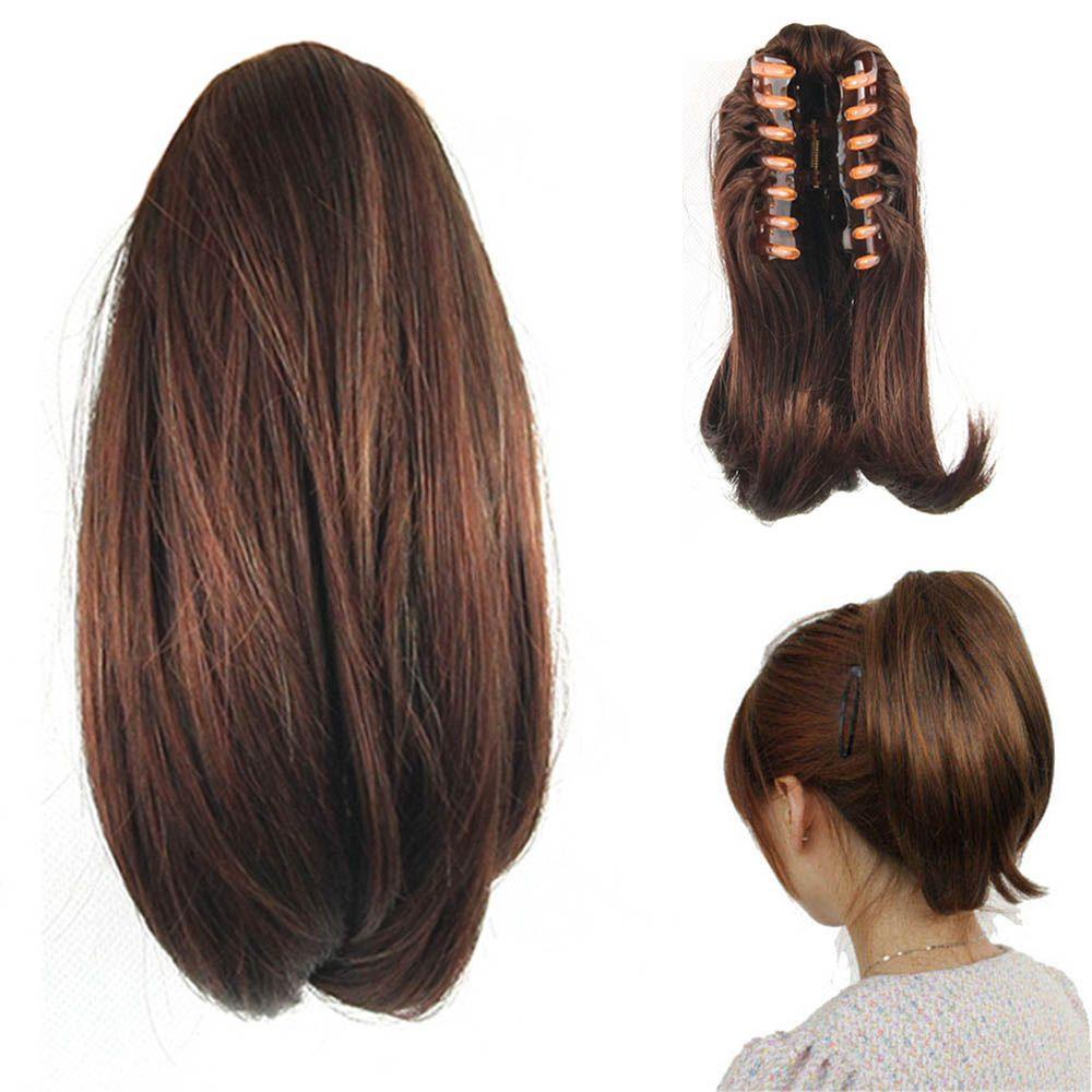 Tóc Giả Ngắn Thẳng Bằng Sợi Tổng Hợp Kháng Nhiệt Kèm Kẹp Tóc Đuôi Ngựa Thời Trang Cho
