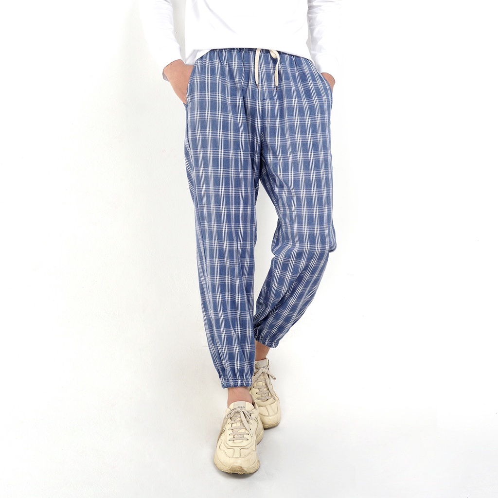 Quần dài nam SAYME quần mặc nhà ống rộng cạp chun kẻ caro MBTR0008