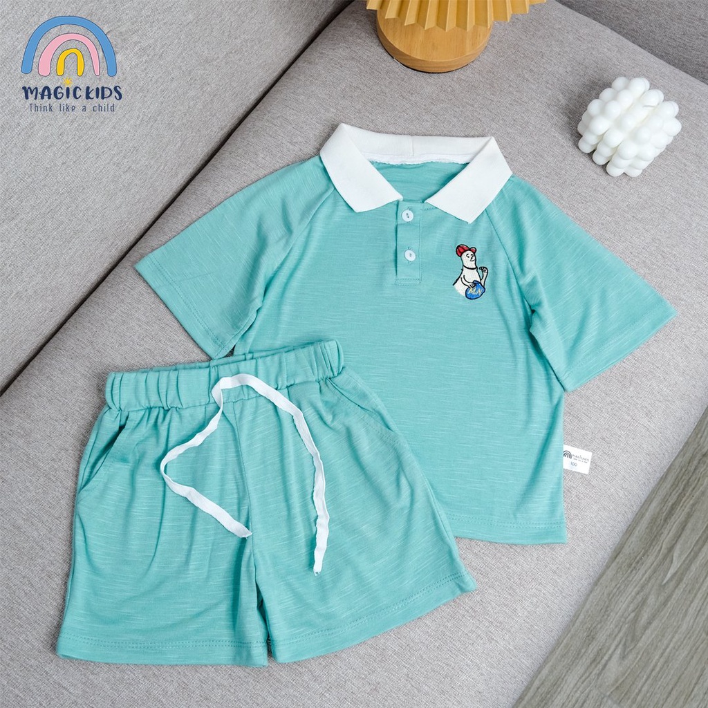 Đồ bộ polo bé trai Magickids Áo thun có cổ quần đùi chất cotton thoáng mát, thâm hút mồ hôi Quần áo trẻ em BR22024