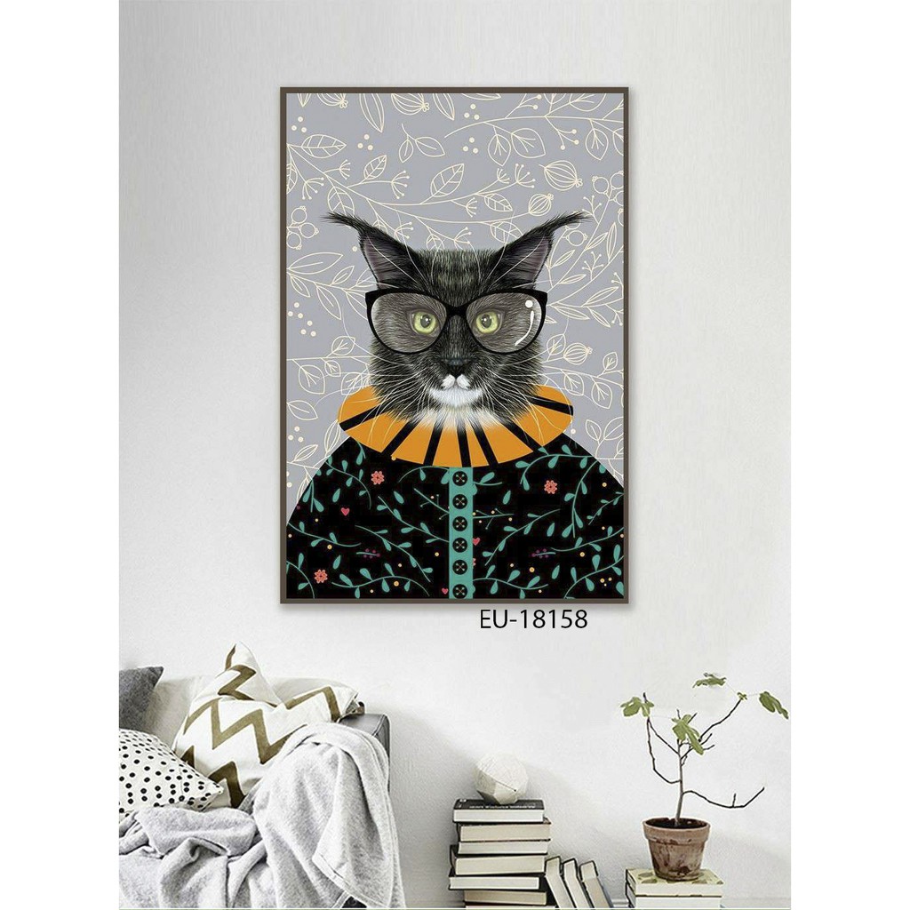 Tranh canvas chú mèo siêu ngầu mẫu 01 kt 40x60 kèm khung