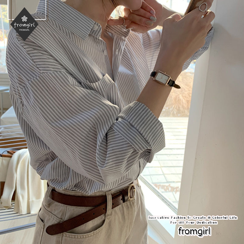 Áo Sơ Mi Nữ Dáng Rộng Kẻ Sọc Thời Trang