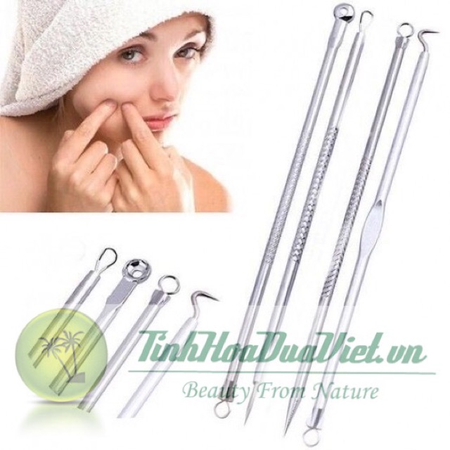 BỘ DỤNG CỤ NẶN MỤN 4 CÂY CHUYÊN NGHIỆP Màu Bạc