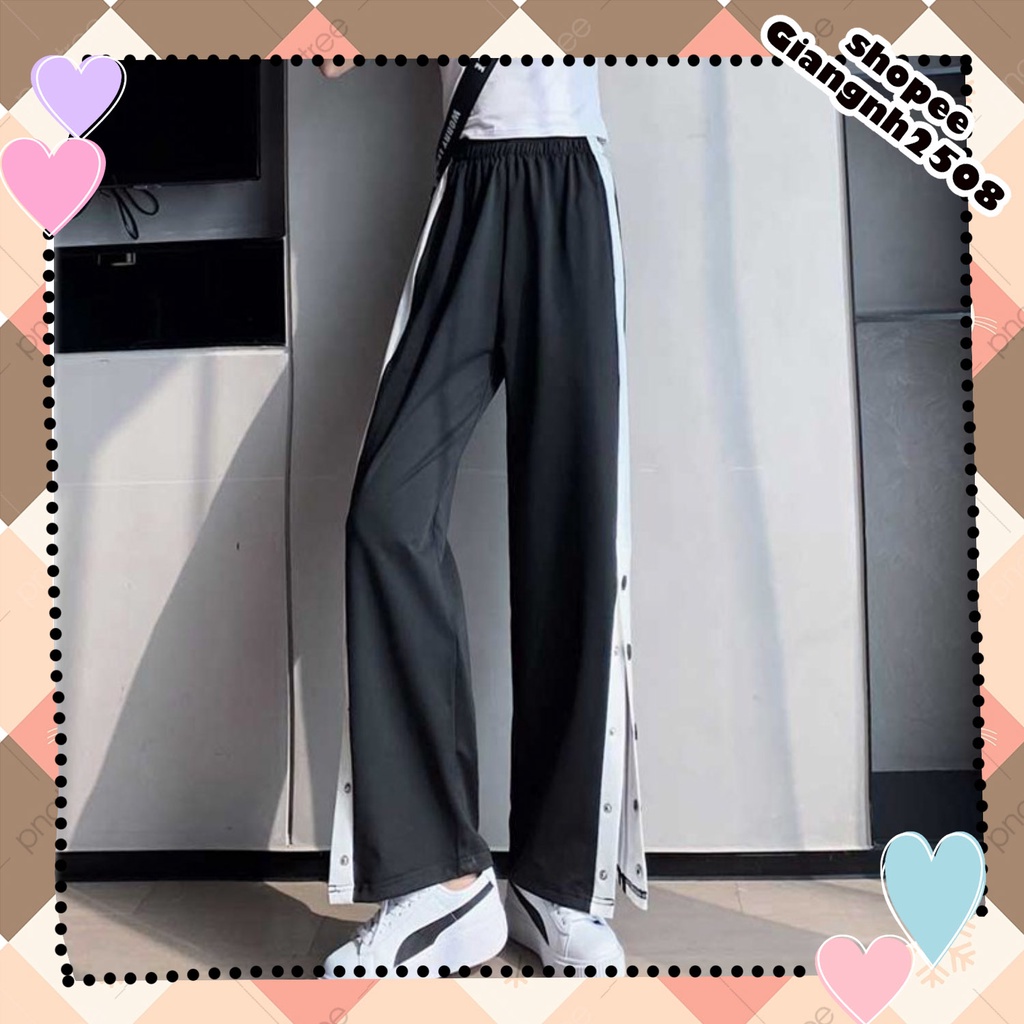 Q017 Quần culottes cúc bấm xẻ tà nam nữ  Quần suông dài ống rộng đen trắng mặc với croptop áo body đẹp