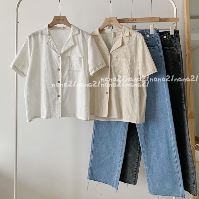 Sơ mi cổ vest chỉ nổi
