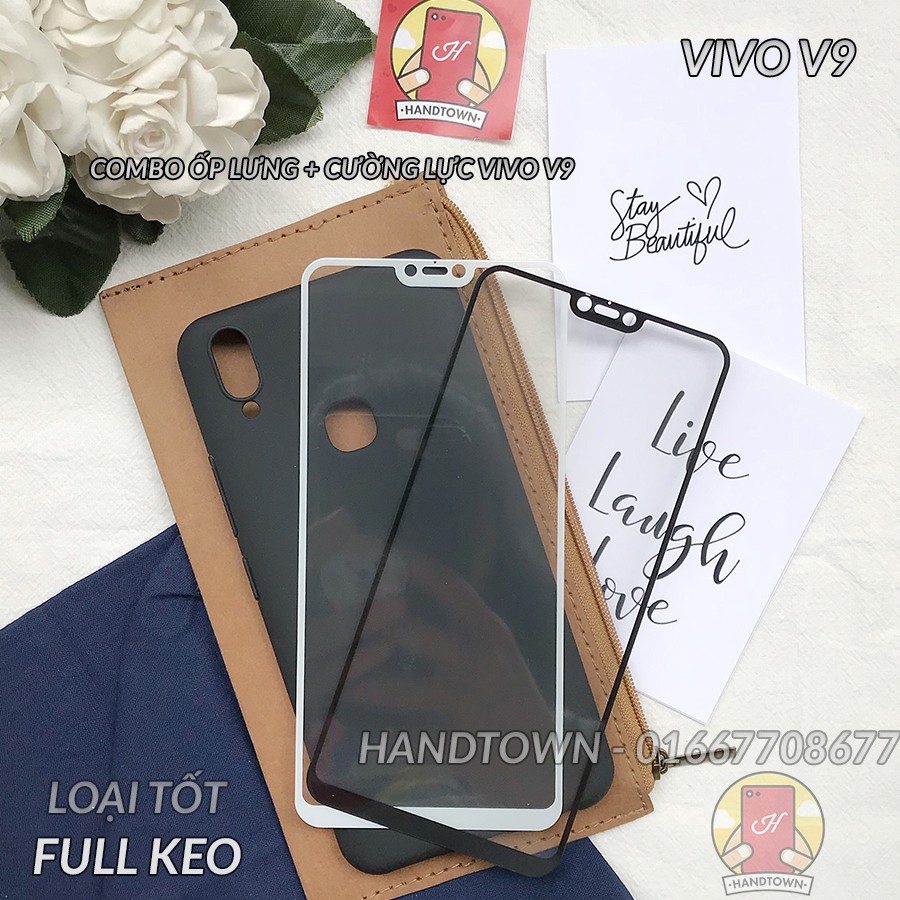 COMBO SỐC Vivo V9: Ốp lưng dẻo đen nhám vivo v9 + kính cường lực full màn