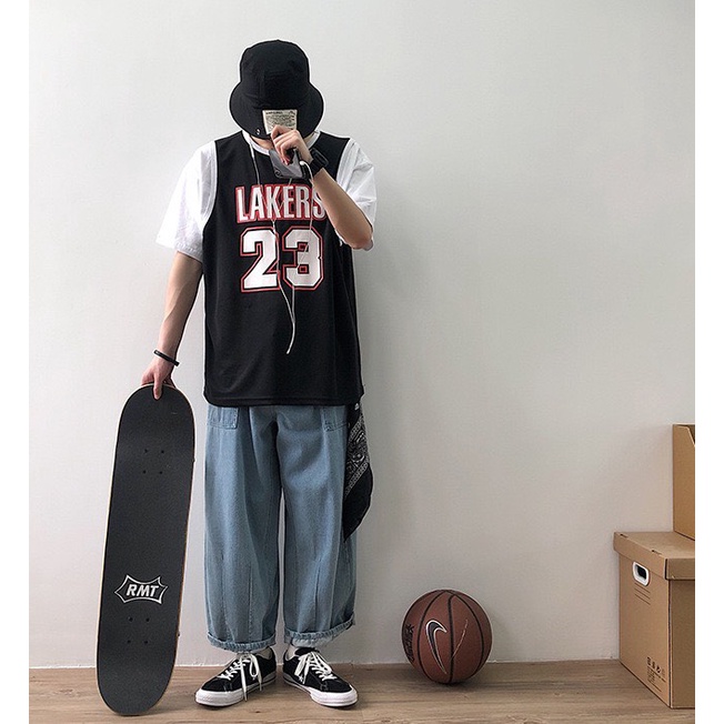 Áo Bóng Rổ LAKERS Phối Tay 2 Lớp Siêu Hot Phong Cách Nam Nữ Trend 2022