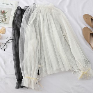 [order 15 ngày] Áo lưới xước tiểu thư tay nơ (mặc trong) -  u.w