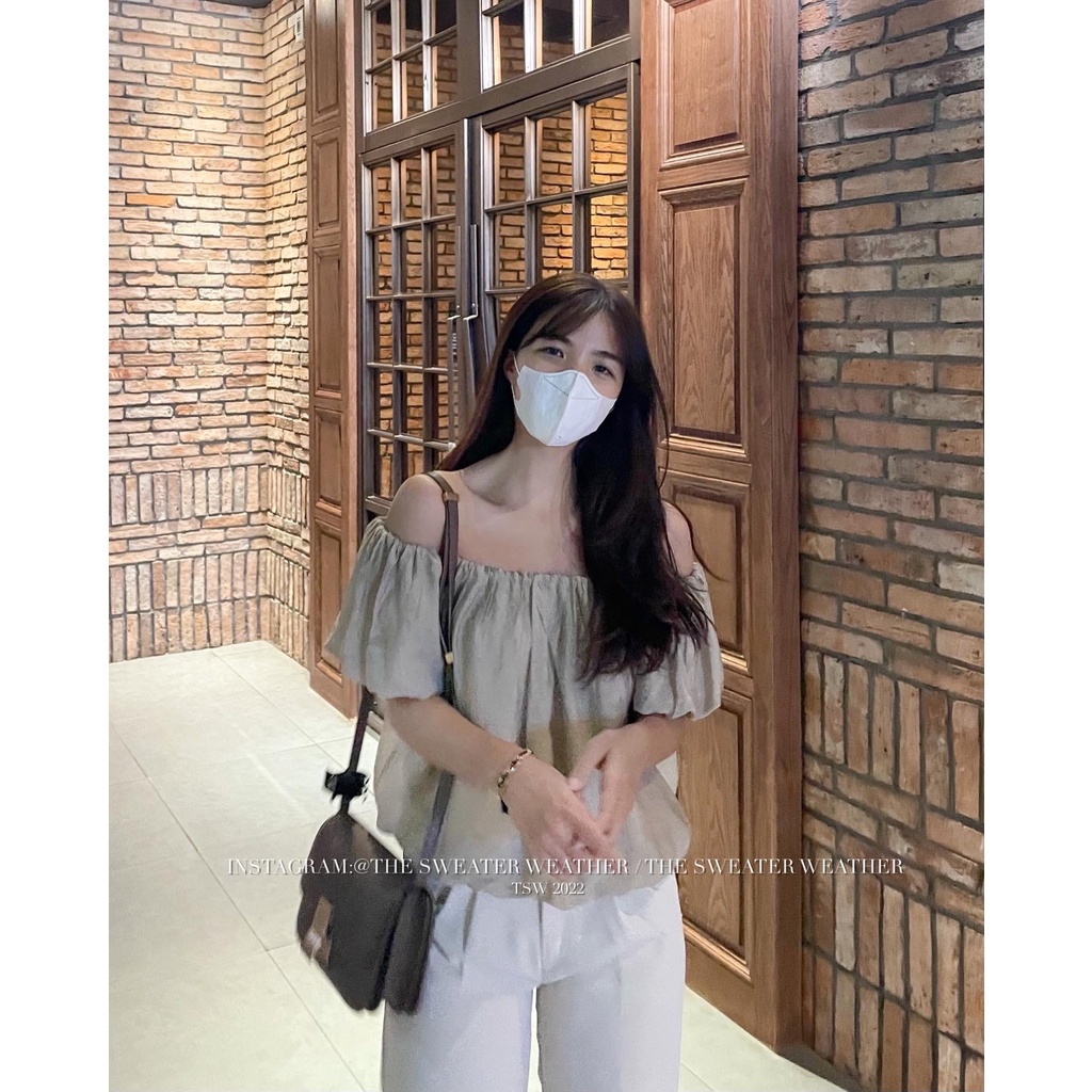 (Ảnh thật) Áo trễ vai voan tơ 2 lớp dáng lửng bo chun the.sweaterweather TSW