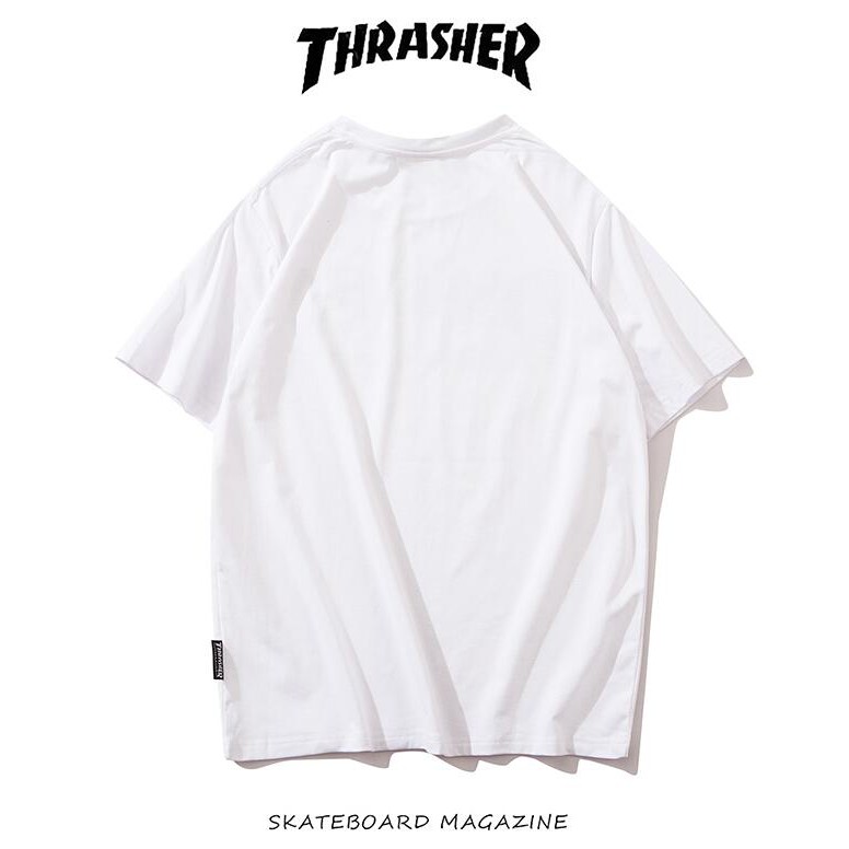 Áo Thun Cotton Ngắn Tay In Chữ Thrasher Thời Trang Cho Nam Nữ