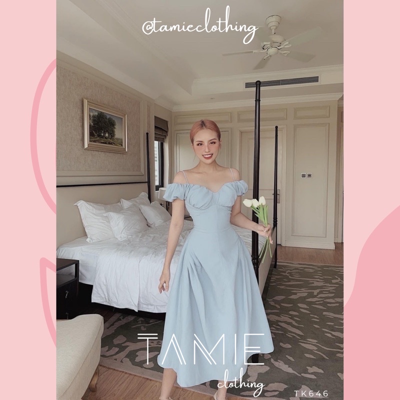 Đầm LỌ LEM Váy 2 Dây Thiết kế VAI BÈO NHÚN CÚP NGỰC tamieclothing D08 | BigBuy360 - bigbuy360.vn