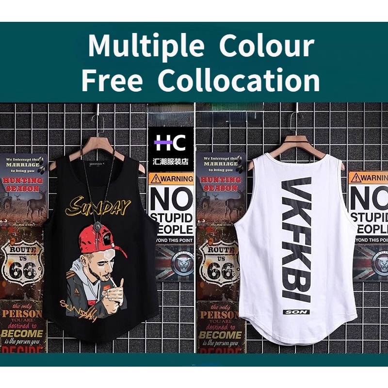 Set 1/2 Áo Thun Thể Thao Không Tay Dáng Suông Phong Cách Hip Hop Âu Mỹ Cho Nam