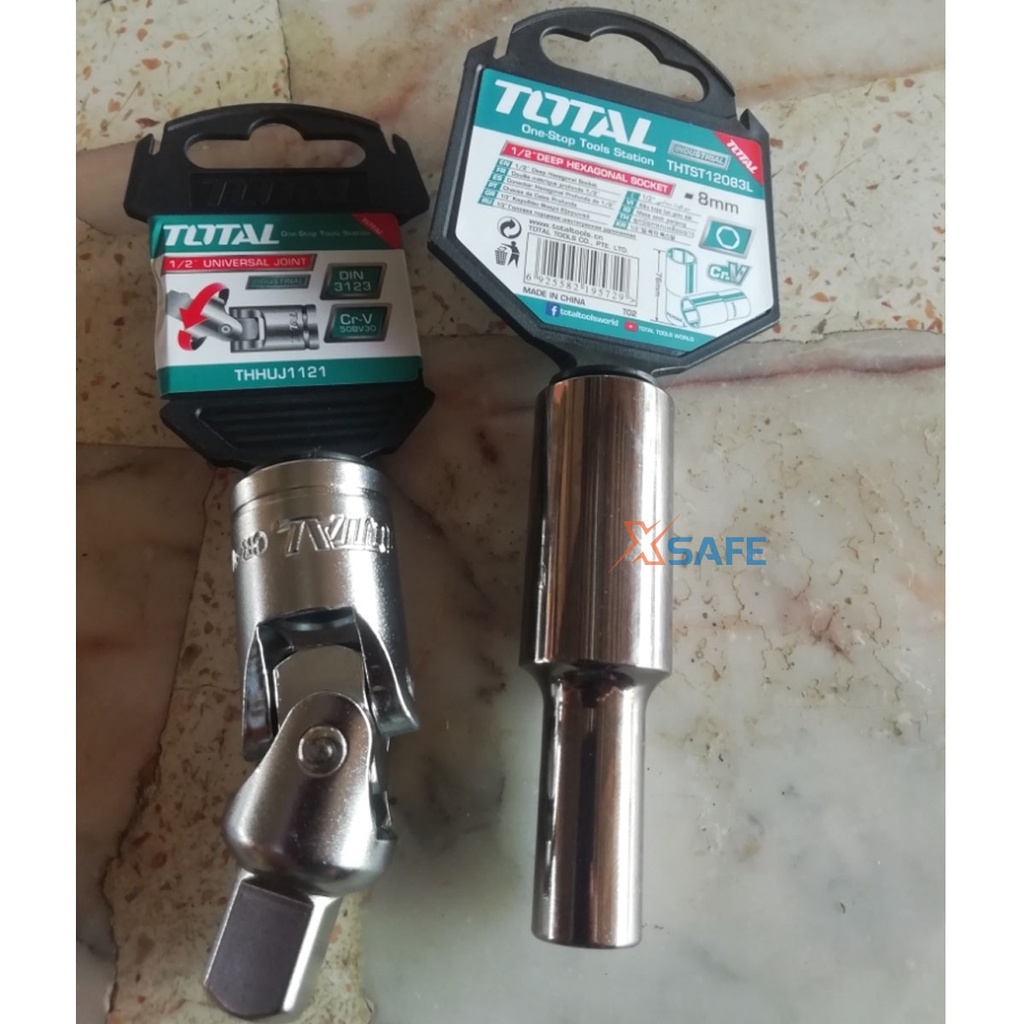 Đầu tiếp lục giác TOTAL đa dạng kích thước từ 8-32mm Đầu tiếp chất liệu 50BV30, chịu nhiệt, mạ niken đen, nhỏ gọn