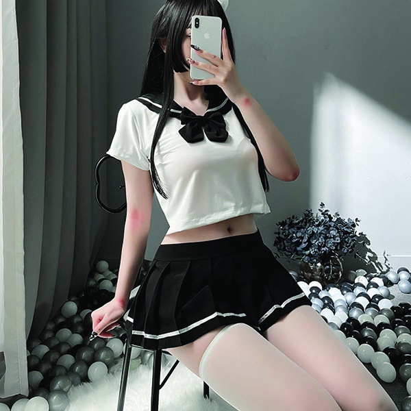 Cosplay nữ sinh Nhật Bản cao cấp sexy gợi váy ngủ học sinh 2 màu đen đỏ phối nơ cực dễ thương N767 - HCM - Giao Hỏa Tốc