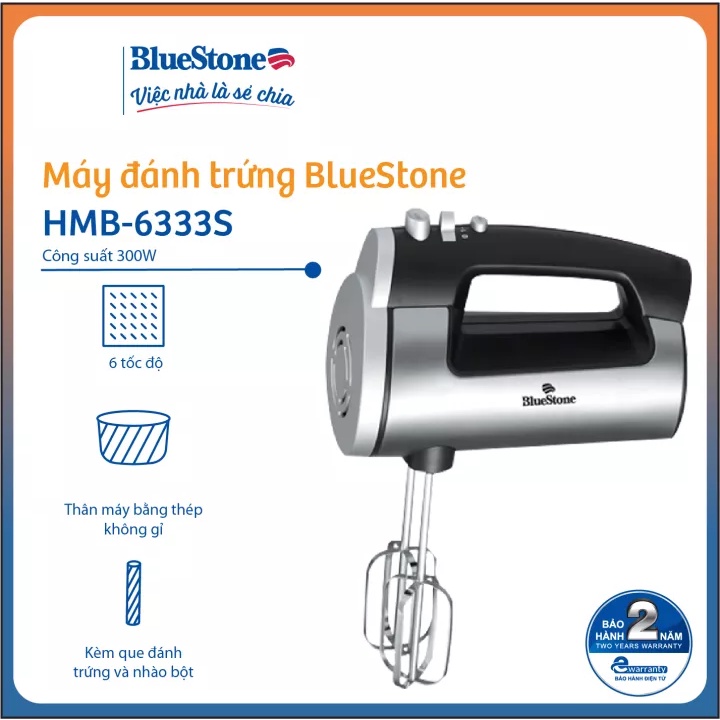 Máy đánh trứng Bluestone HMB-6333s - Hàng chính hãng -Công suất 300W - 6 tốc độ - Bảo hành 24 tháng